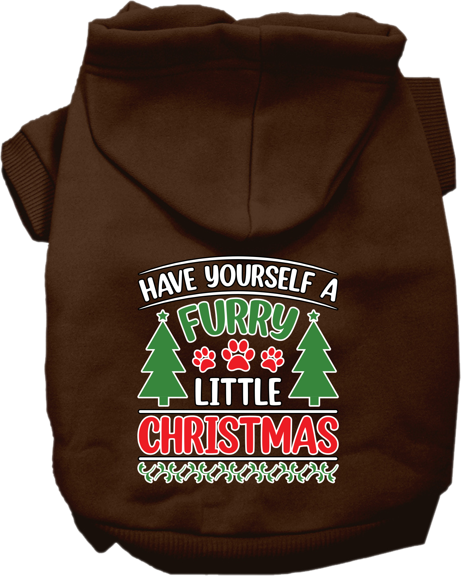 Furry Little Christmas Screen Print Dog Hoodie Brown Size XS